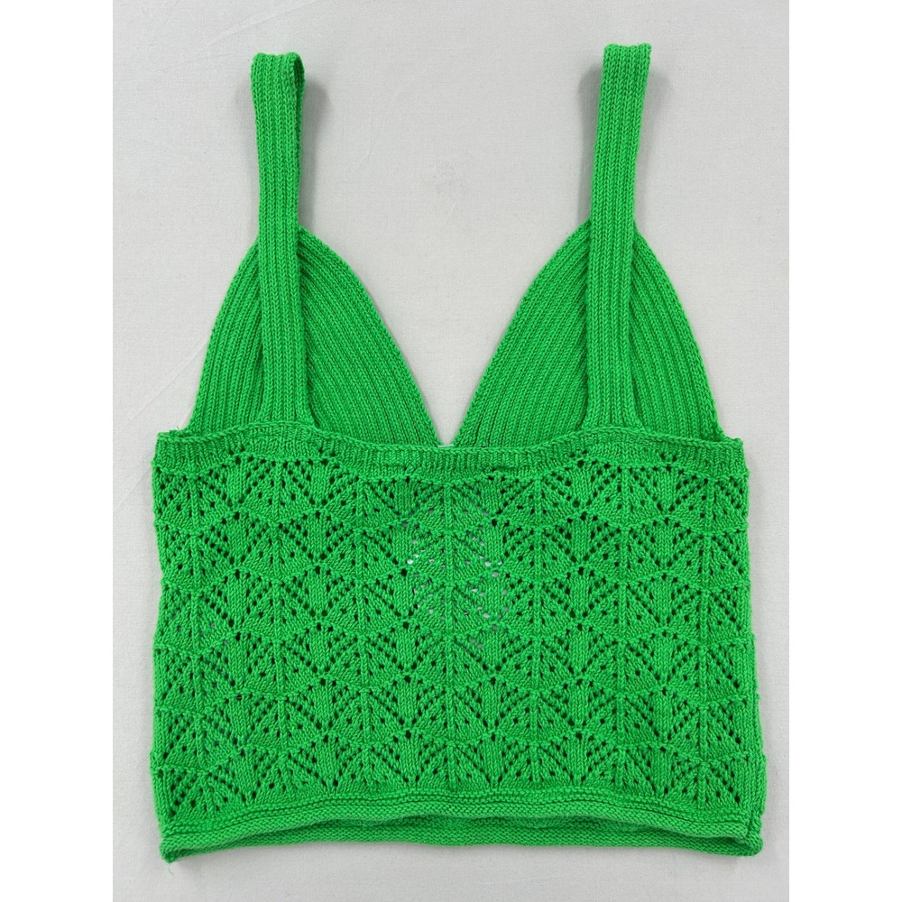 Zara Green Pointelle Knit Crop Top V-Neck Sleeveless Tank Small - Picture 10 of 12